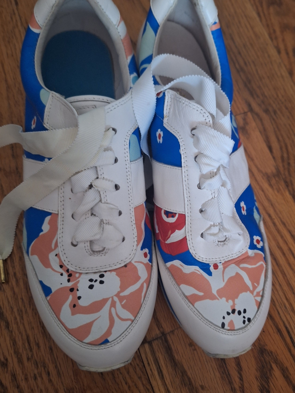 Floral Print White & Blue Casual Sneakers